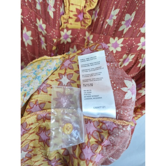 Free People Rare Feelings Printed Dress In Goldenrod Combo Ruffles Size Medium - Picture 7 of 12